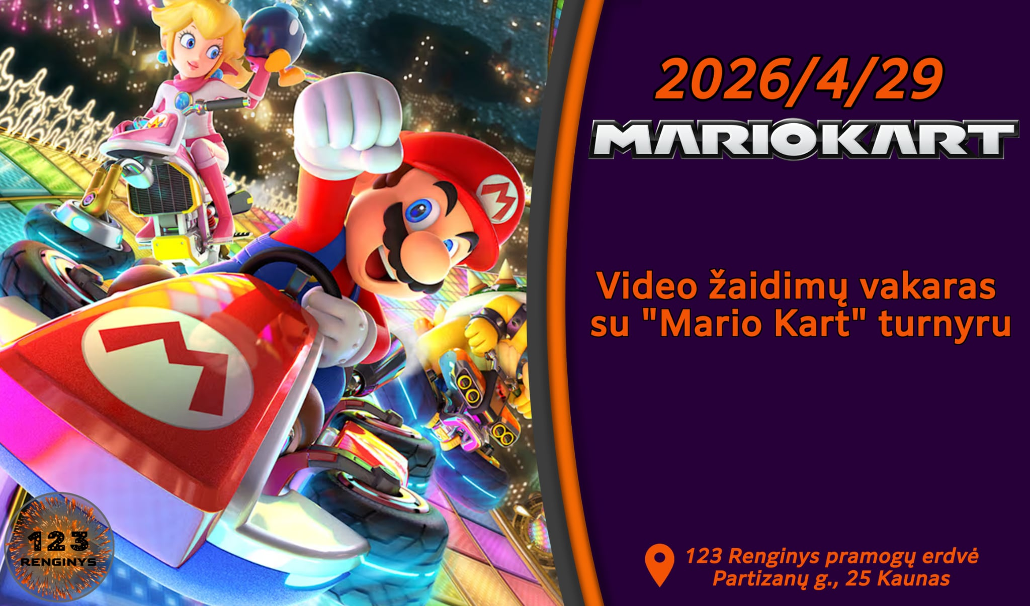 Video žaidimų vakaras + "Mario Kart" turnyras